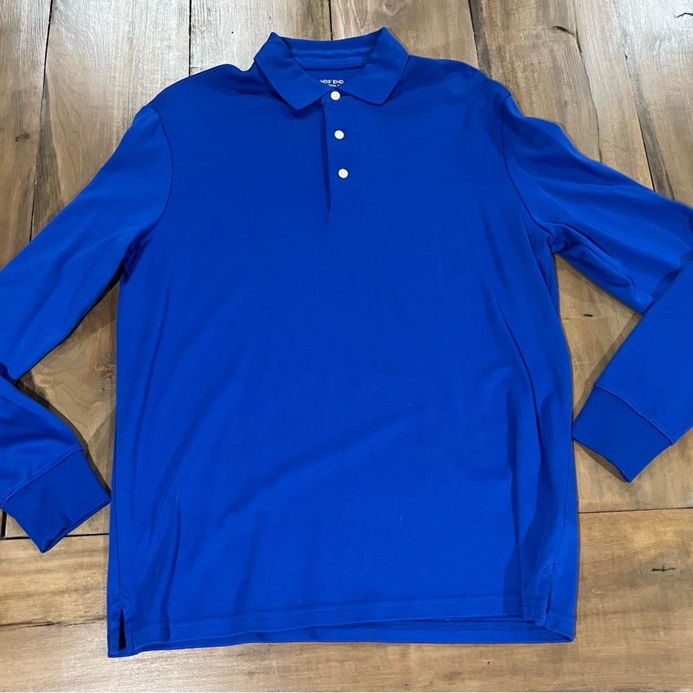 Lands’ End Men’s Long Sleeve Polo Shirt, Size Medium, Royal Blue